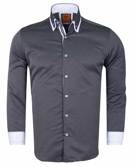 Luxury Double Collar Textured Long Sleeved Mens Shirt SL 6616