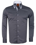 Luxury Double Collar Textured Long Sleeved Mens Shirt SL 6616 - Thumbnail