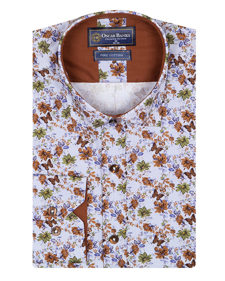 Luxury Floral And Dot Printed Pure Cotton Mens Shirt SL 6843