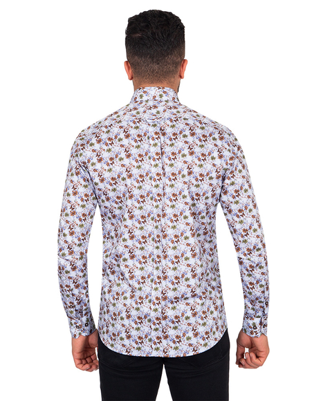 Oscar Banks - Luxury Floral And Dot Printed Pure Cotton Mens Shirt SL 6843 (1)