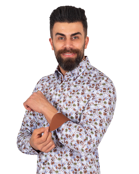 Luxury Floral And Dot Printed Pure Cotton Mens Shirt SL 6843