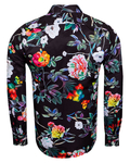 Luxury Floral Printed Long Sleeved Black Mens Shirt SL 6961 - Thumbnail