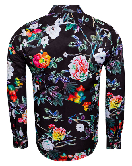 Luxury Floral Printed Long Sleeved Black Mens Shirt SL 6961