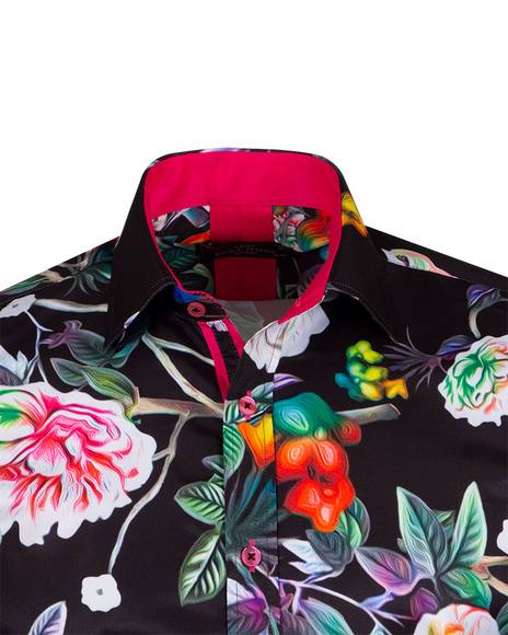 Luxury Floral Printed Long Sleeved Black Mens Shirt SL 6961