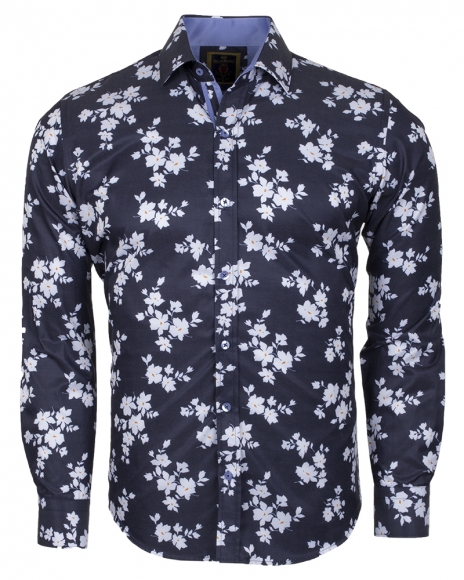 Oscar Banks - Luxury Floral Printed Long Sleeved Mens Shirt SL 6236 (Thumbnail - )