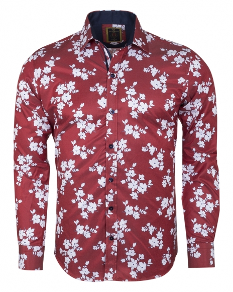 Oscar Banks - Luxury Floral Printed Long Sleeved Mens Shirt SL 6236 (Thumbnail - )