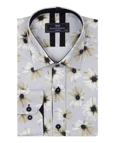 Luxury Floral Printed Long Sleeved Mens Shirt SL 7090