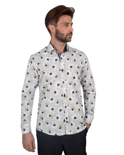 Luxury Floral Printed Long Sleeved Mens Shirt SL 7090