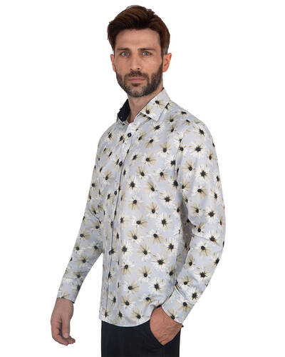 Luxury Floral Printed Long Sleeved Mens Shirt SL 7090