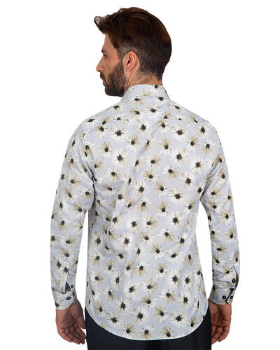 Luxury Floral Printed Long Sleeved Mens Shirt SL 7090