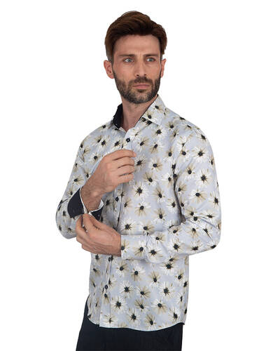 Luxury Floral Printed Long Sleeved Mens Shirt SL 7090