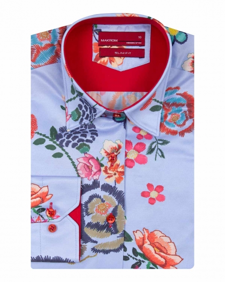 MAKROM - Luxury Floral Printed Long Sleeved Womens Shirt LL 3293