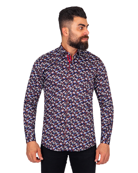 Luxury Floral Printed Mens Long Sleeved Mens Shirt SL 6848