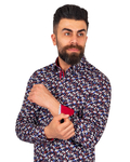 Luxury Floral Printed Mens Long Sleeved Mens Shirt SL 6848 - Thumbnail