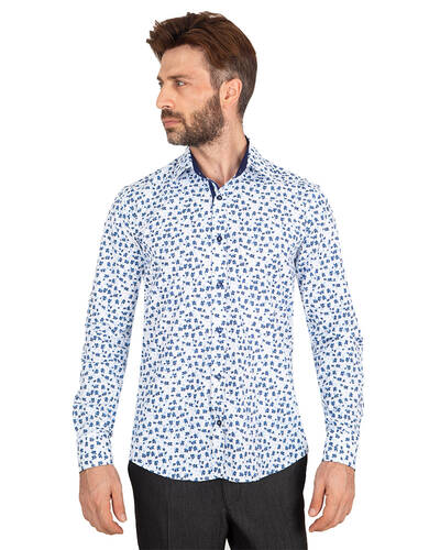 MAKROM - Luxury Floral Printed Mens Shirt with Details SL 7063 (Thumbnail - )