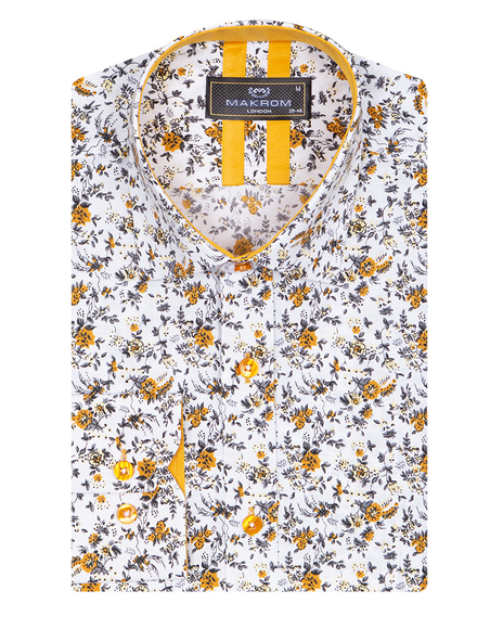 Luxury Floral Printed White Pure Cotton Mens Shirt SL 6954