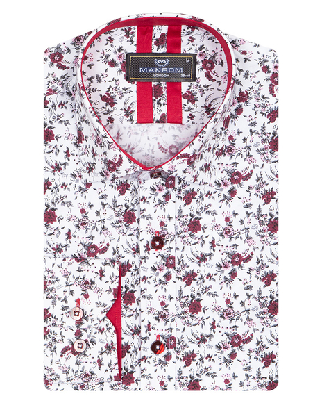 MAKROM - Luxury Floral Printed White Pure Cotton Mens Shirt SL 6954 (1)