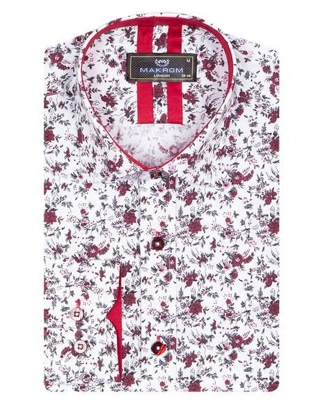 Luxury Floral Printed White Pure Cotton Mens Shirt SL 6954