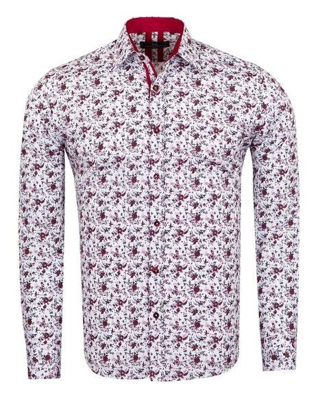 MAKROM - Luxury Floral Printed White Pure Cotton Mens Shirt SL 6954
