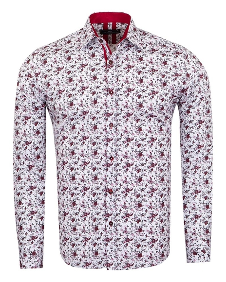 Luxury Floral Printed White Pure Cotton Mens Shirt SL 6954