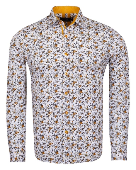 Luxury Floral Printed White Pure Cotton Mens Shirt SL 6954