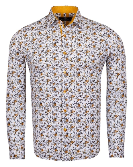 MAKROM - Luxury Floral Printed White Pure Cotton Mens Shirt SL 6954 (Thumbnail - )