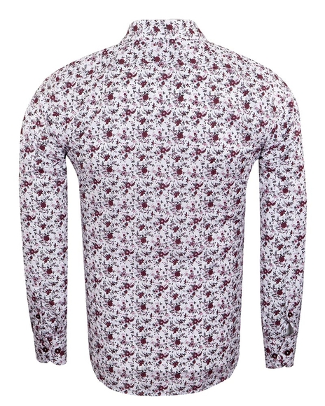 Luxury Floral Printed White Pure Cotton Mens Shirt SL 6954