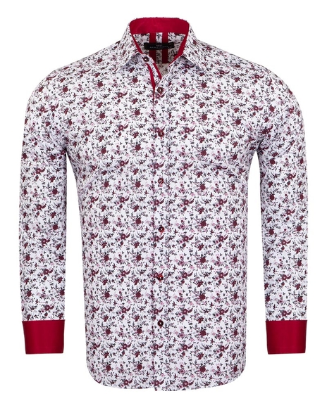 Luxury Floral Printed White Pure Cotton Mens Shirt SL 6954