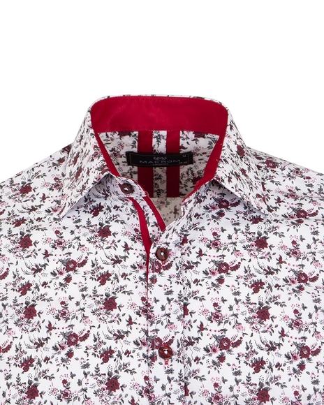 Luxury Floral Printed White Pure Cotton Mens Shirt SL 6954