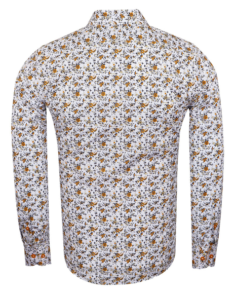 Luxury Floral Printed White Pure Cotton Mens Shirt SL 6954