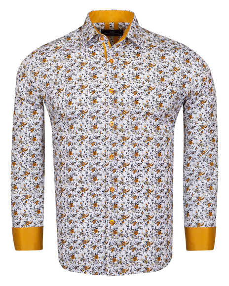 Luxury Floral Printed White Pure Cotton Mens Shirt SL 6954