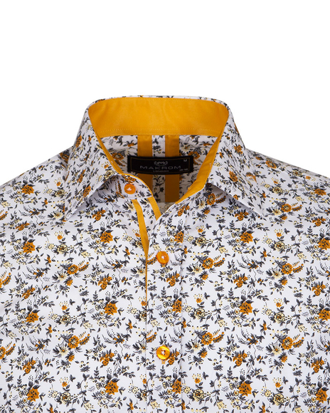 Luxury Floral Printed White Pure Cotton Mens Shirt SL 6954