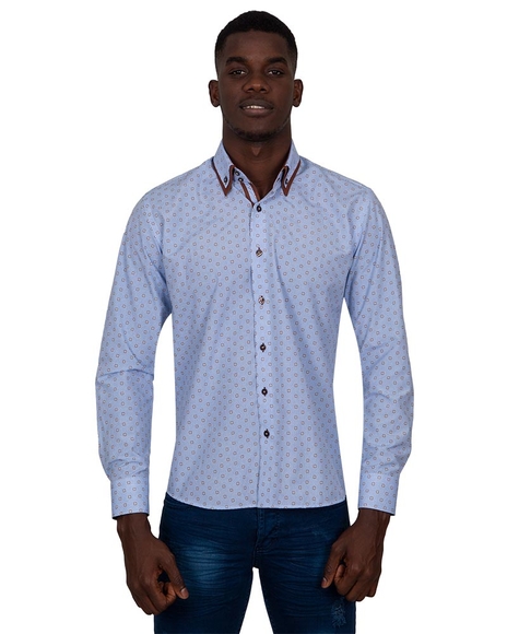 MAKROM - Luxury Honeycomb Patterned Long Sleeved Double Collar Mens Shirt SL 6814