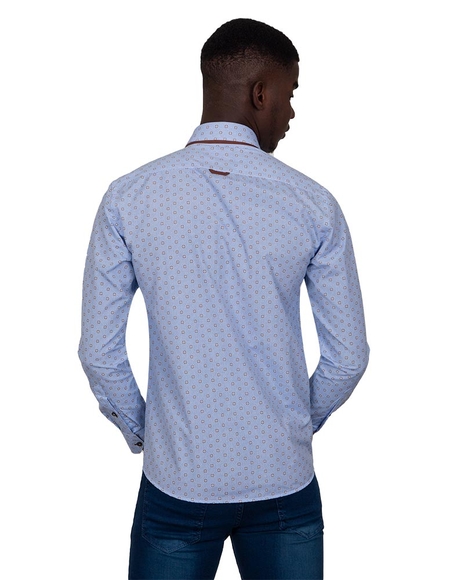 MAKROM - Luxury Honeycomb Patterned Long Sleeved Double Collar Mens Shirt SL 6814 (1)