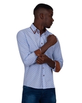 Luxury Honeycomb Patterned Long Sleeved Double Collar Mens Shirt SL 6814 - Thumbnail