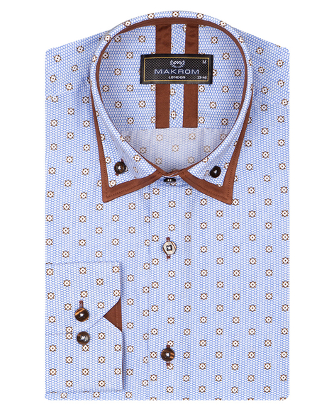 Luxury Honeycomb Patterned Long Sleeved Double Collar Mens Shirt SL 6814