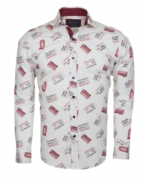 Oscar Banks - Luxury London Places Printed Long Sleeved Mens Shirt SL 5730