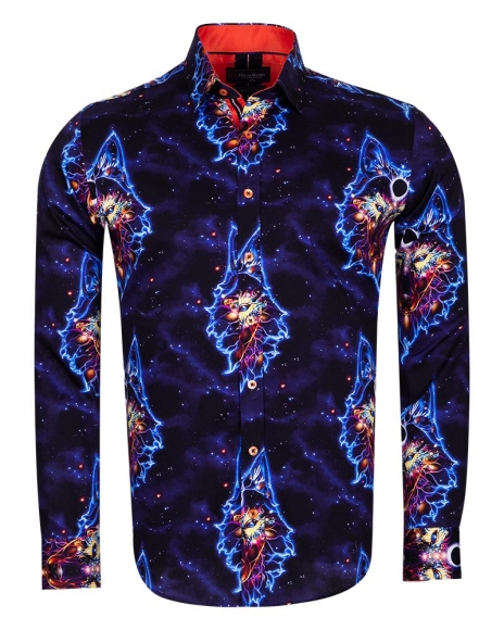 Oscar Banks - Luxury Long Sleeved Mens Shirt With Blue Light Pattern SL 6712 (1)
