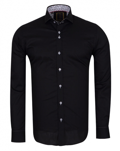 Oscar Banks - Luxury Long Sleeved Mens Shirt With Collar Contrast SL 6556