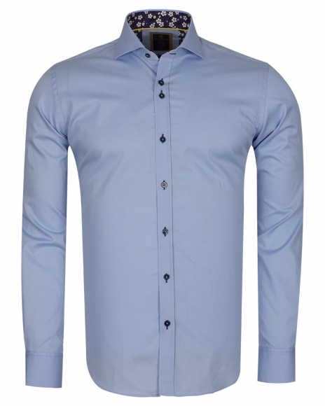 Oscar Banks - Luxury Long Sleeved Mens Shirt With Collar Contrast SL 6556 (Thumbnail - )