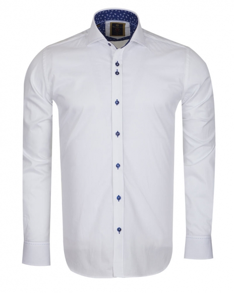 Oscar Banks - Luxury Long Sleeved Mens Shirt With Collar Contrast SL 6556 (Thumbnail - )