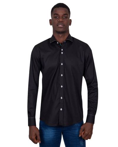 Oscar Banks - Luxury Long Sleeved Mens Shirt With Collar Contrast SL 7027 (Thumbnail - )