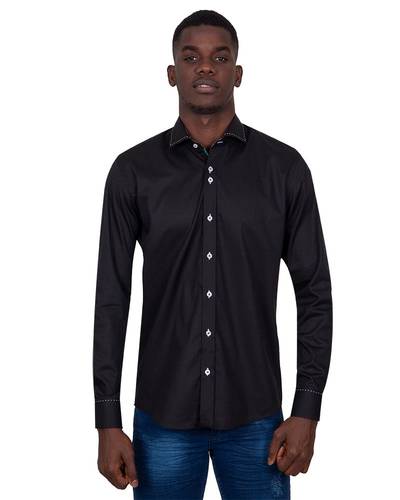 Oscar Banks - Luxury Long Sleeved Mens Shirt With Collar Contrast SL 7027