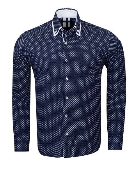 Luxury Makrom Polka Dot Printed Mens Double Collar Shirt SL 6813