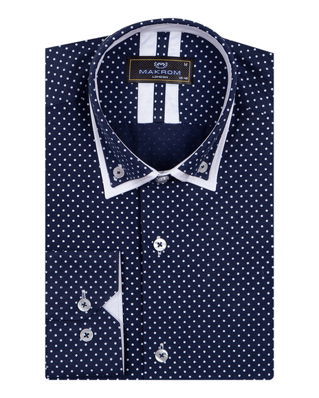 Luxury Makrom Polka Dot Printed Mens Double Collar Shirt SL 6813