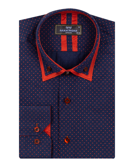 Luxury Makrom Polka Dot Printed Mens Double Collar Shirt SL 6813