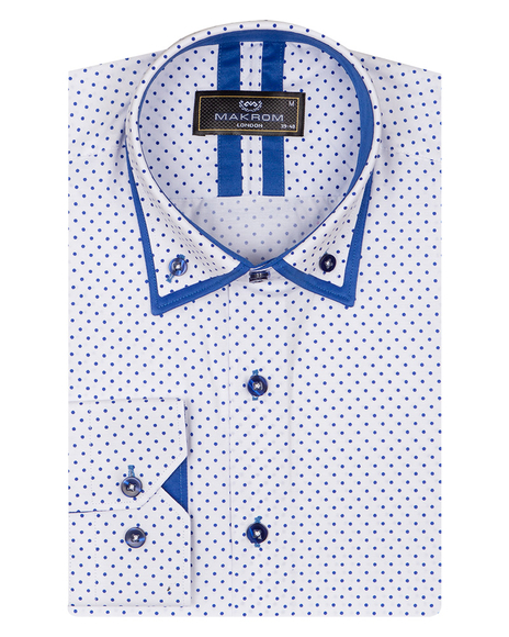 Luxury Makrom Polka Dot Printed Mens Double Collar Shirt SL 6813