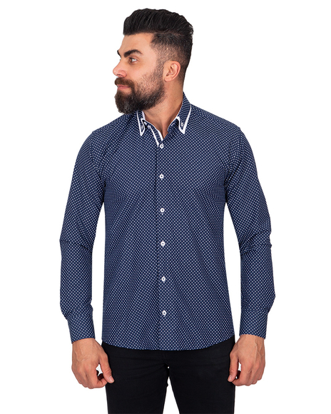 Luxury Makrom Polka Dot Printed Mens Double Collar Shirt SL 6813