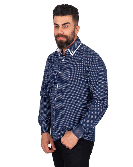 Luxury Makrom Polka Dot Printed Mens Double Collar Shirt SL 6813