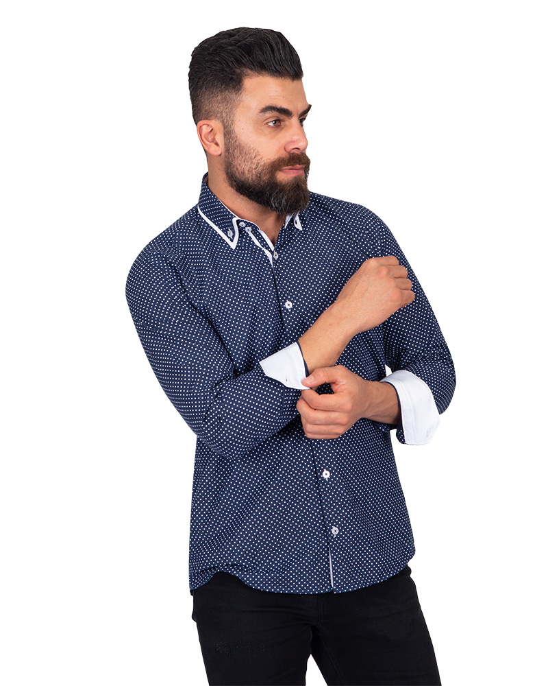 Luxury Makrom Polka Dot Printed Mens Double Collar Shirt SL 6813 | Makrom